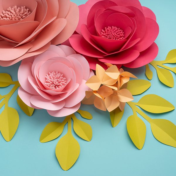 Large paper flowers with paper leaves