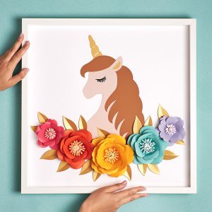 Paper flowers & unicorn framed paper art