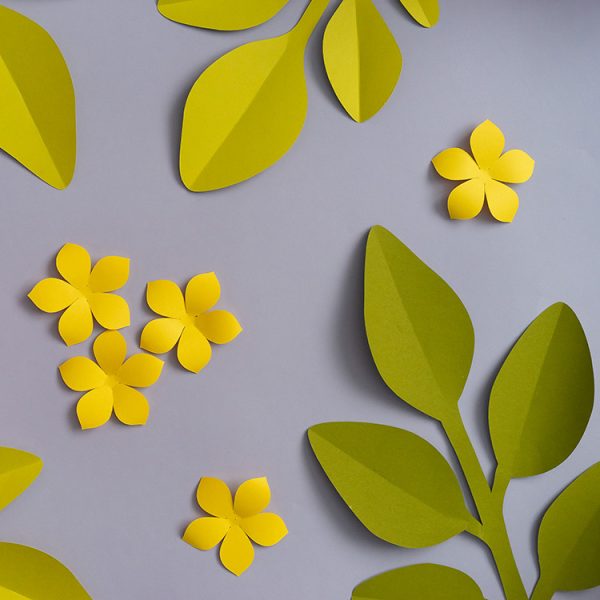 Paper leaves and small paper flowers
