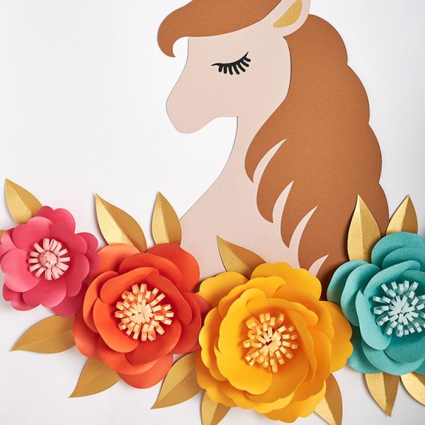 Rainbow paper flowers unicorn wall art
