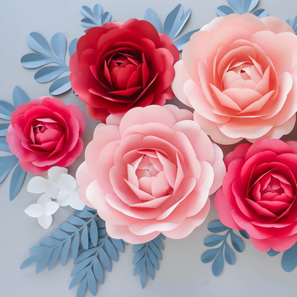 Giant paper peony flowers wall decor