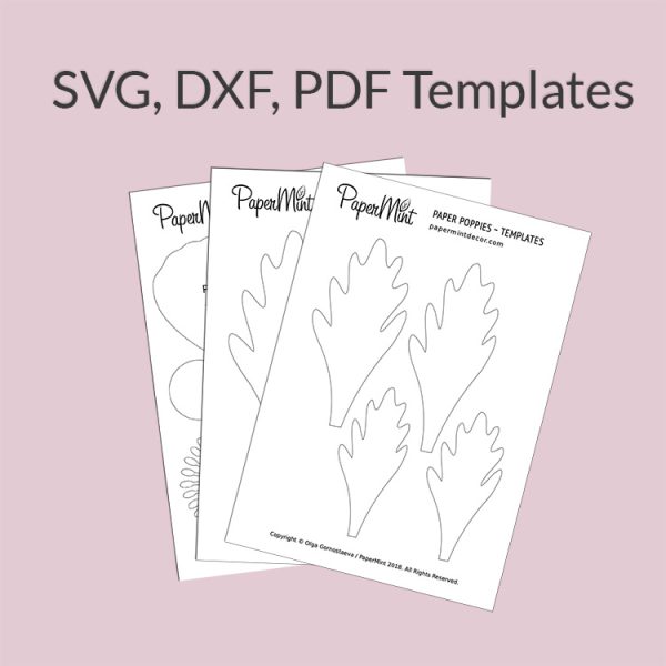 Paper flower and leaves templates SVG DXF PDF