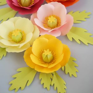 poppy paper flowers with paper leaves svg