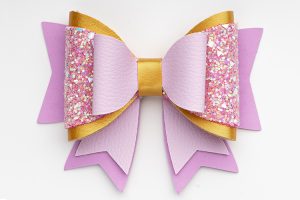 pink gold faux leather hair bow