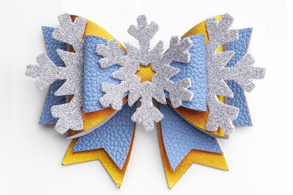 Snowflake Christmas faux leather hair bow