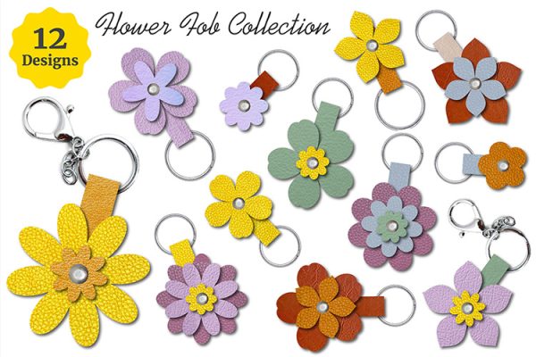 flower faux leather key fob svg