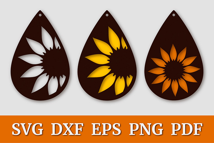 Sunflower Earring SVG, Faux Leather Earrings Template - OGCrafts