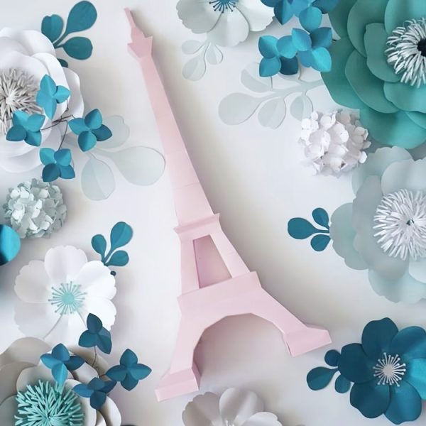 cardstock eiffel tower with paper flowers