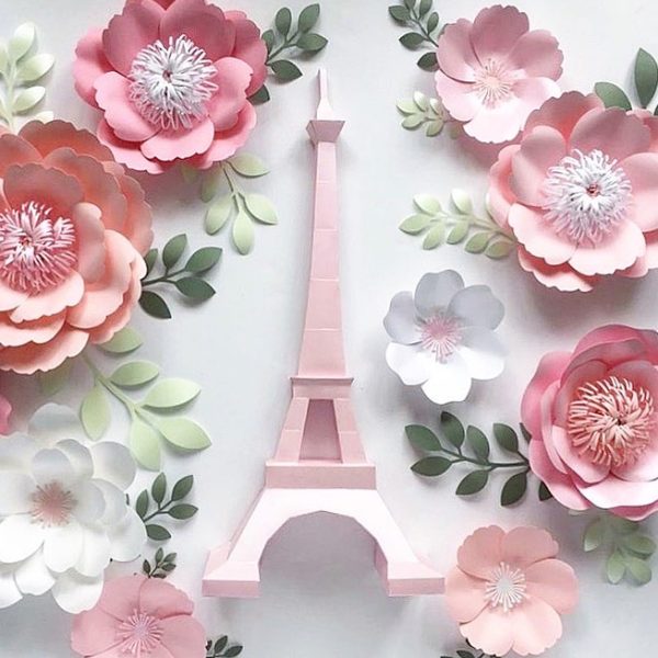 Eiffel Tower paper craft templates and flowers