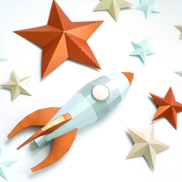 Papercraft rocket and stars